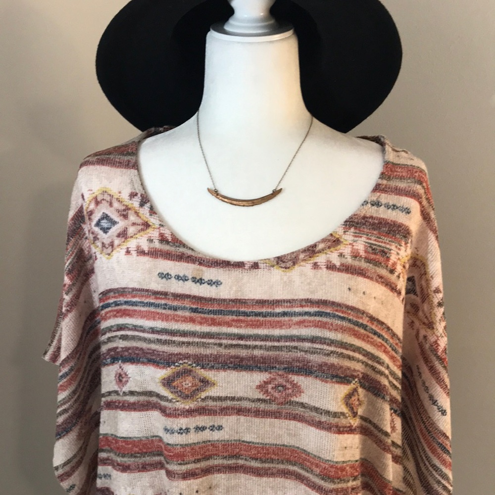 Poncho Lace Southwest Orange Red Brick